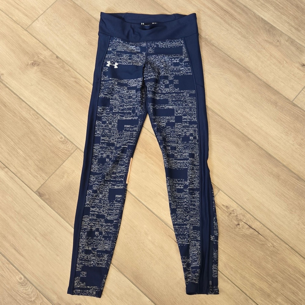 Under Armour HeatGear Compression Leggings Navy Glitch Print Ankle Zip Medium